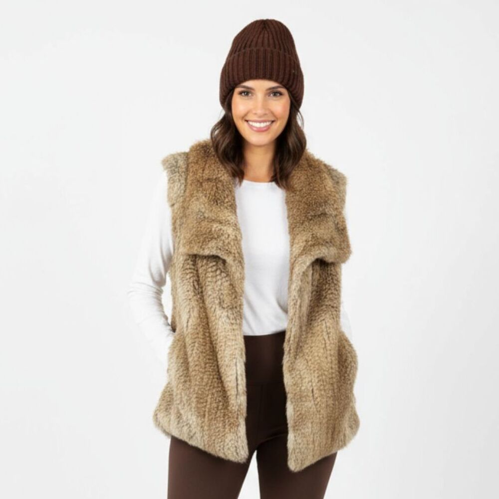 100% Rabbit Fur Sleeveless Open Front Vest By Calypso XS